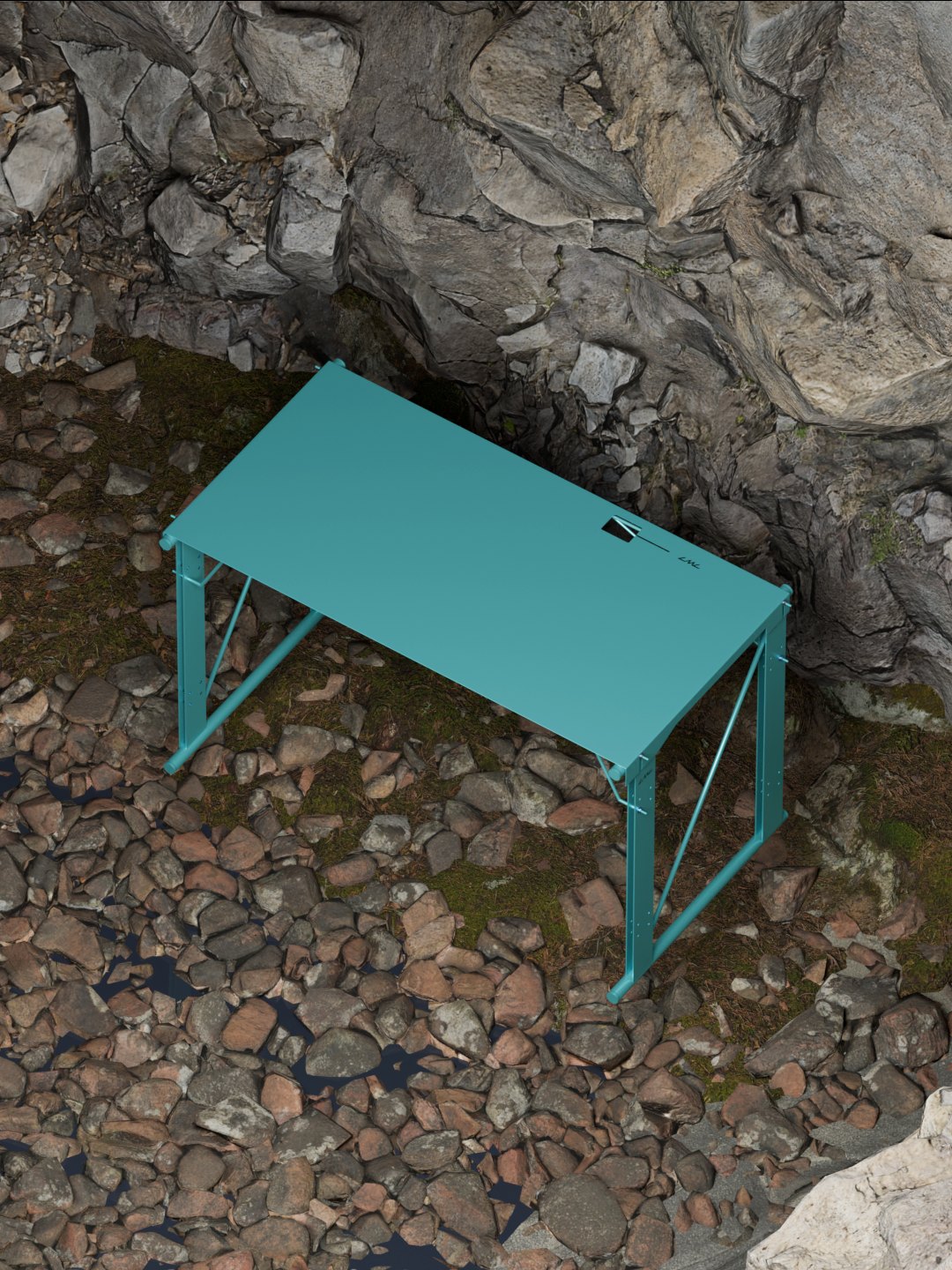 Mesa Viga verde agua sobre piedras